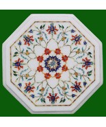 12&quot; Marble Corner end Table Top Marquetry Floral Inlay Decor - $274.23
