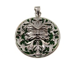 Solid 925 Sterling Silver Enameled Green Man Pendant by Wizard Oberon Zell - £63.54 GBP
