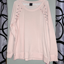 Material Girl Active Lace Up Crewneck Shoulder Sweater Blush Pink XL - $12.74
