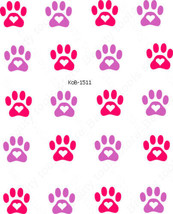Nail Art Water Transfer Stickers Decals pink purple cute paws KoB-1511 - £2.36 GBP