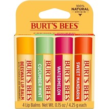 Burt&#39;s Bees Beeswax, Cucumber Mint, Watermelon and Sweet Mandarin Lip Balm Pack, - £19.97 GBP