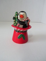 Vintage Christmas Penguin Sitting in Red Hat Trinket Box - $15.00