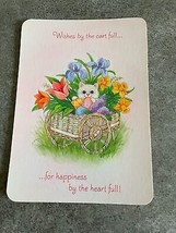  Hallmark Charmers Kitten Flower Egg Basket Happy Easter Day Card Vintage 1980's - $4.74