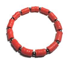 Red Heishi Bead Bracelet with Metallic Spacers, Stretch Style - €5,10 EUR
