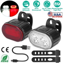 Bike Headlight Taillight Usb Rechargeable Bicycle Safety Waterproof Lamp Set - £23.58 GBP