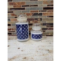 2 Vintage Blue Polka Dot Apothecary Jar, Anchor Hocking Glass Canister, ... - £25.97 GBP