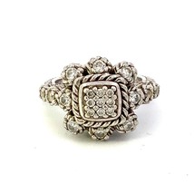 Vintage Signed Judith Ripka Thailand Sterling Cluster CZ Twisted Rope Ri... - $84.15
