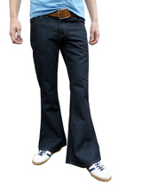 Men&#39;s retro FLARES Dark Blue JEANS Retro Hippie Denim 70s Bell Bottoms - £48.47 GBP