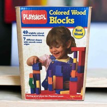 Vintage 1986 Playskool Colored Wood Blocks Set Different Shapes Colors Childrens - £23.74 GBP