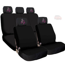 For Mercedes New Black Cloth Car Seat Covers and Red Pink Hearts Headrest Cover  - £31.98 GBP