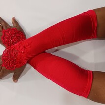 Sexy Women's Nylon Spandex Blend Fingerless Stretch Red Gloves - One Size image 9