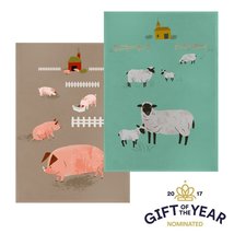 Hugletts Wood Farm Animal Tea Towels Set of 2 Pig &amp; Sheep - £18.11 GBP