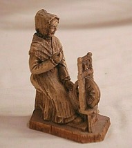 Vintage Wooden Art Hand Carved Peasant Woman Wool Spinning Wheel Wood Figurine S - £39.56 GBP