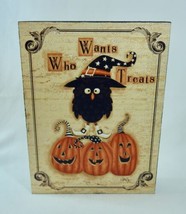 Halloween Who Wants Treats Wall Box Sign Shelf Sitter Owl Jack O Lanterns - £12.74 GBP