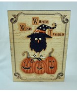 Halloween Who Wants Treats Wall Box Sign Shelf Sitter Owl Jack O Lanterns - $21.81 CAD