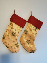 Set of 2 Christmas Metallic Yarn Silk Cotton Gold Red Green Stocking #31289 - £9.44 GBP