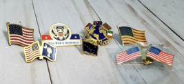 Lot of 7 Vtg American USA Flag Patriotic Lapel Pins and other misc pins ... - £7.84 GBP