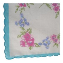 Turquoise Blue Floral Boho Vintage Handkerchief Hanky Flowers Scallop Bo... - £18.36 GBP