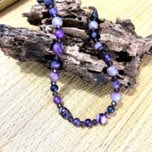 Purple Amethyst Gemstone Crystal Czech Glass Single Strand Necklace Handmade - £39.17 GBP