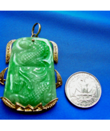 Earth mined Antique green Jade Dragon Pendant 14k Gold Deco Medallion Lu... - $138,372.13 MXN