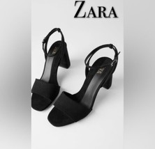 Zara black block heel sandals with ankle strap - £44.04 GBP