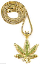 Leaf New Rhinestone Pendant Pot Necklace with Chain Hip Hop Weed Cannabis - £30.34 GBP+