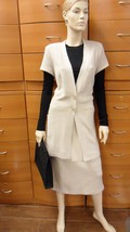 EUROPEAN WOOL SKIRT SET WORK Beige Long Button Jacket Pencil Skirt Plus ... - $160.65