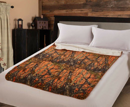 ORANGE CAMO WOODS Camouflage Sherpa Luxury Light Weight Soft Blanket 50" x 70"