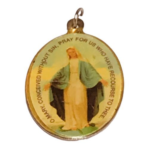 Vintage Gold Tone Virgin Mary Pendant 1 1/4 Inch Heart Oval O Mary Who C... - $13.49