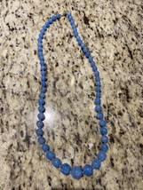 Vintage Retro Graduated Blue Marbled Celluloid Fuse Bead Necklace 30” Long - £13.37 GBP