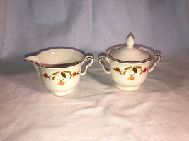 Hall Autumn Leaf Creamer And Sugar With Lid  Mint - £23.88 GBP
