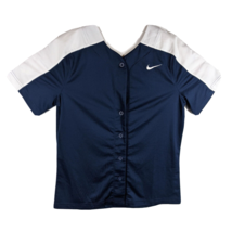 Womens Navy Blue Button Up Softball Jersey Size Medium (Nike) with White - £16.98 GBP