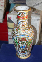 14&quot; Multi Floral Peacock Hand Painted Art Marble Flower Vase Pot Decor H... - $360.53