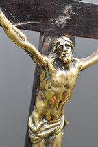 ⭐ antique religious cross, crucifix ,wood &amp; bronze Christ ⭐ - $118.80