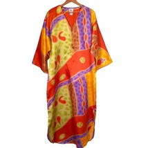 Satin Kaftan Lounge Patio Dress Colorful Muu Muu Housecoat Vintage 90s Mrs Roper - £42.88 GBP