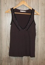 Beaded Tank Top S Babydoll Brown Black Bugle Beads - £7.18 GBP