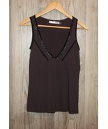Beaded Tank Top S Babydoll Brown Black Bugle Beads - $12.28 CAD