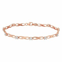 14k Rose Gold Plated 2.50Ct Round Simulated Diamond Infinity Tennis Bracelet 7&quot; - £78.49 GBP
