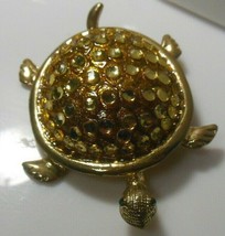 Vintage Large Gold-tone Rhinestone Turtle Brooch Green Eyes 3.25&quot; x 2&quot; - £27.84 GBP