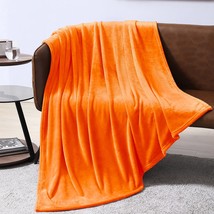 Fleece Blanket Orange Throw Blanket For Couch Or Bed - Microfiber Fuzzy Flannel  - £25.57 GBP