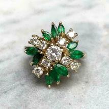 14k Yellow Gold Finish 2.80 Ct Marquise Emerald &amp; Diamond Cluster Party Ring - £82.21 GBP