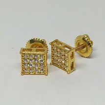 14k Yellow Gold Over Men&#39;s Square Earrings Sim Diamonds - £22.40 GBP