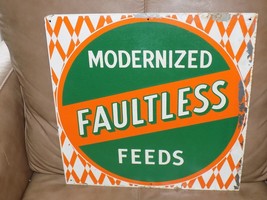 Vintage Modernized Faultless Feeds Thin Metal Gauge Sign - $5,536.06 MXN