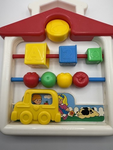 VINTAGE 1991 FISHER PRICE BABY RATTLE DEVELOPMENTAL TOY SCHOOL HOUSE - $11.88