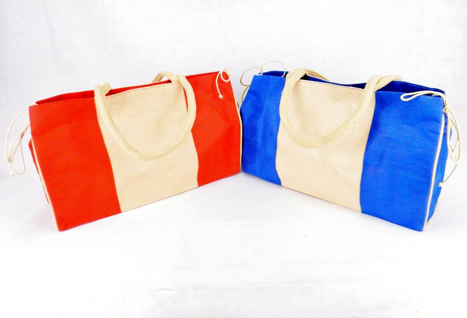Palm Beach Tote Bag, Jute w/Cotton Piping &amp; Handles, Choice Red or Blue,... - $9.95