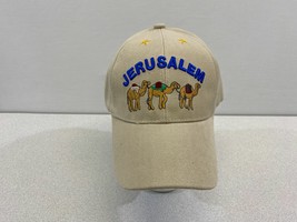 Jerusalem Embroidered Hat Men&#39;s Beige Hook &amp; Loop Cotton Blend Baseball Cap - $6.34
