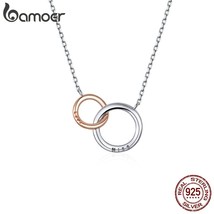 bamoer Double Circle Chain Necklace for Women Rose Gold Color 925 Sterling Silve - £17.41 GBP