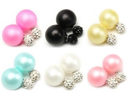 Double Side Pearl Crystal Beads Stud Earrings - £4.01 GBP