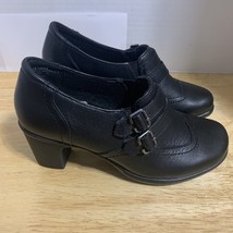 Thom McAn Women&#39;s Flossie Black Block Heel Buckle Slip On Mule Clog Shoe... - $24.01