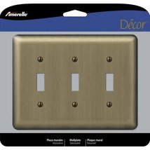 Toggle Wallplate 3-Gang Stamped-Steel, Brushed Brass - Amerelle 154TTT D... - $18.18 MXN